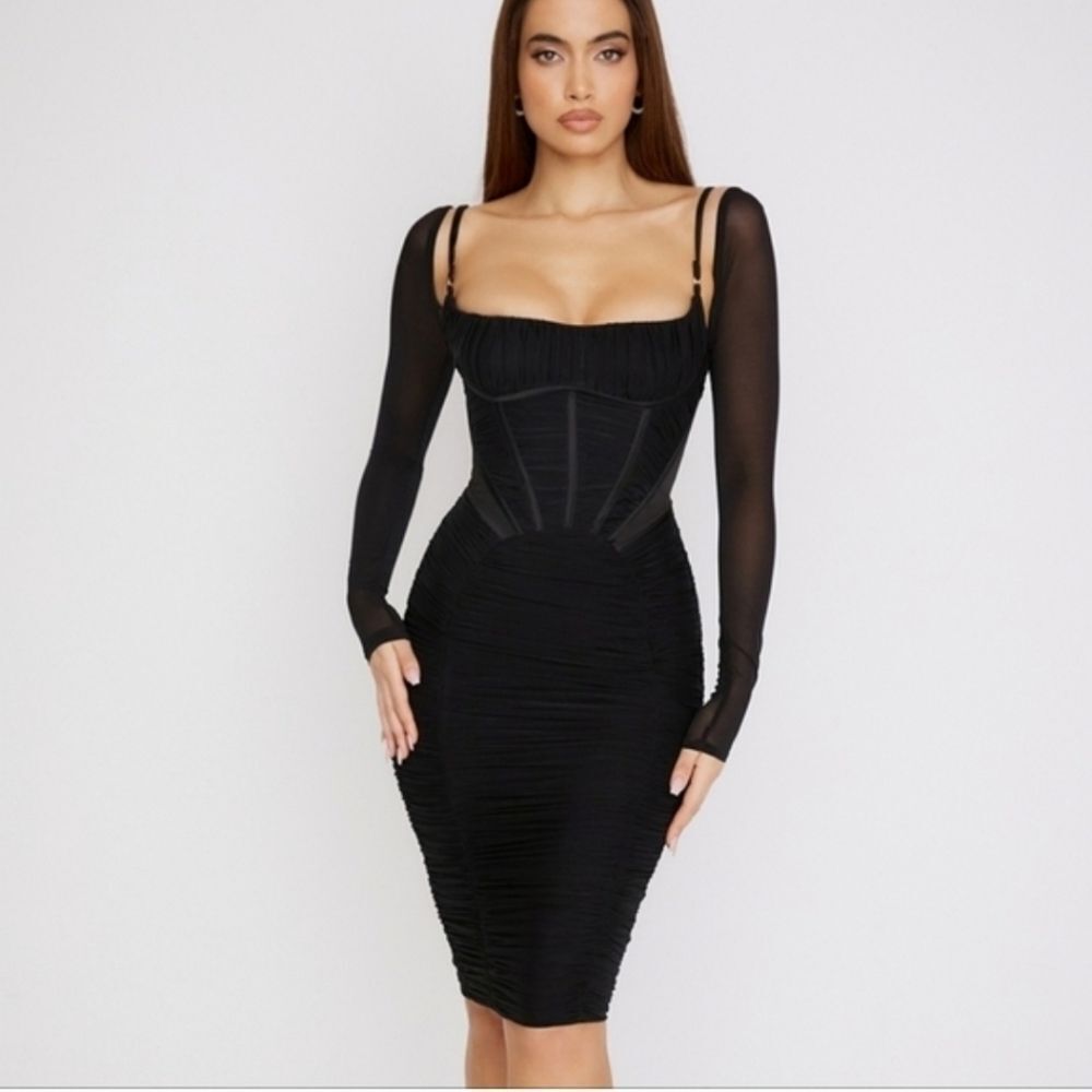 House Of CB Freyja Black Gathered Corset Dress Size M